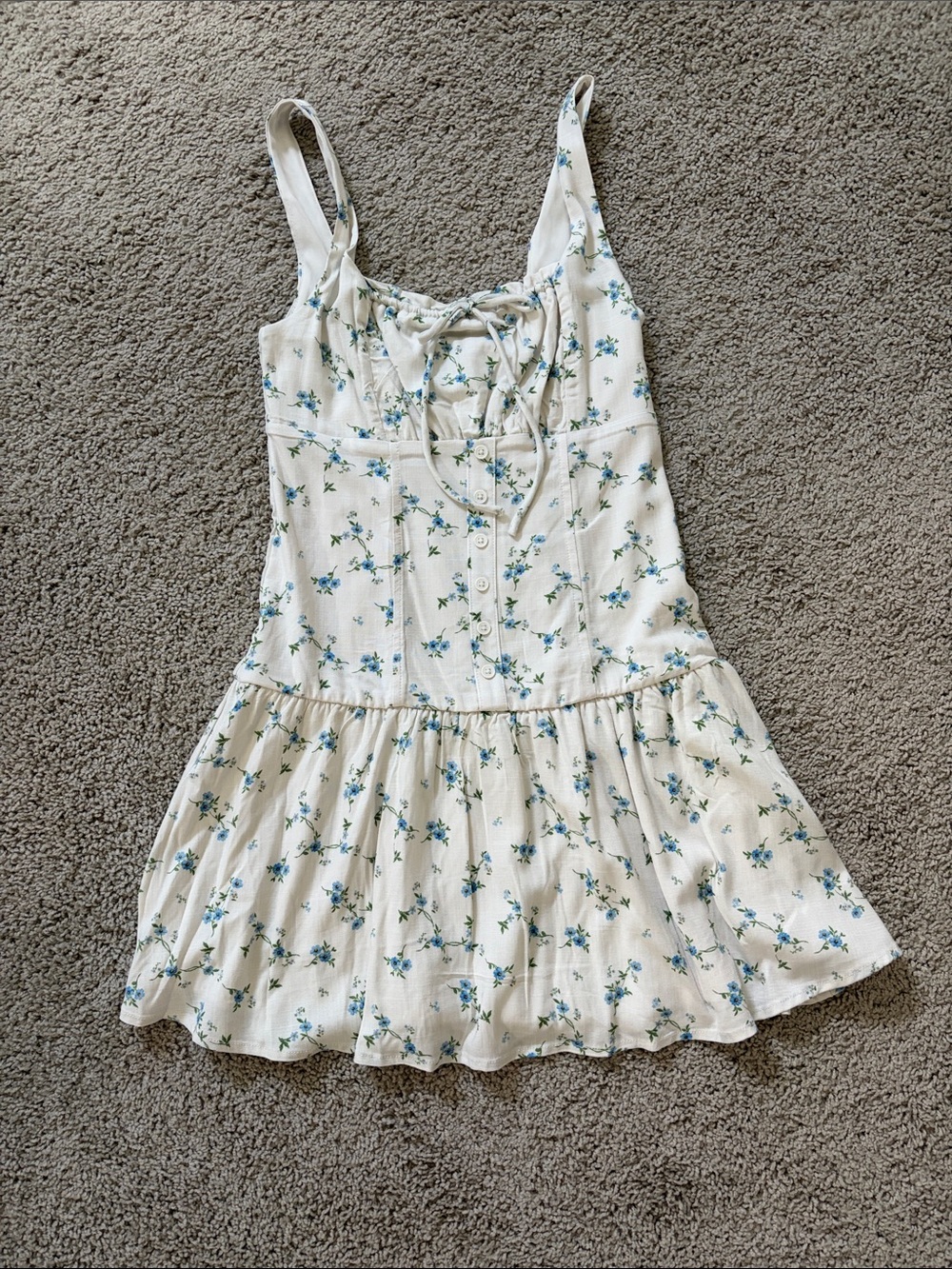 Wild Fable Cream Floral Tie-Front Sundress with Blue Flowers
